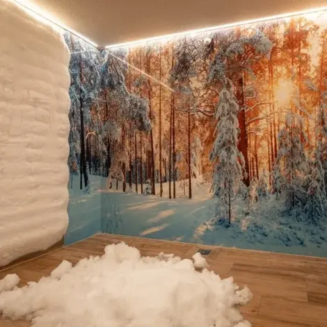 Schneeraum mit Winterlandschaft im Spa-Bereich Hotel Mosel Village Resort