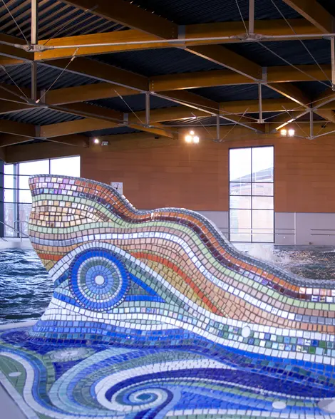 Mosaik-Design im Schwimmbad – Kunstvolle Formen Centre Aquatique Amandinois (Drache)