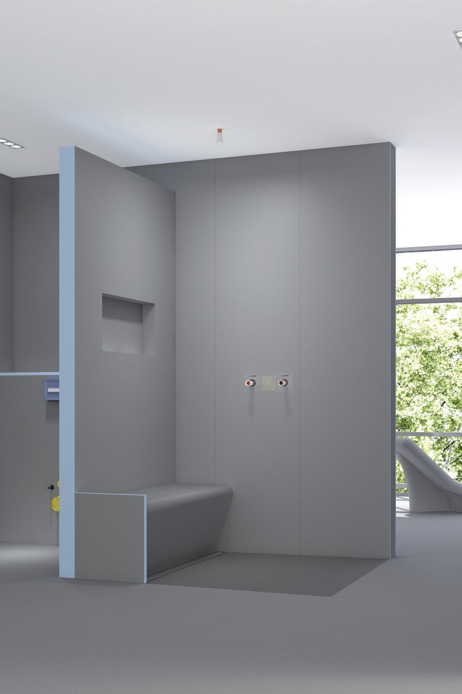 wedi Systemaufbau: Dusche mit Sitzbank & Nische Dusche mit Sanoasa Sitzbank und Nische