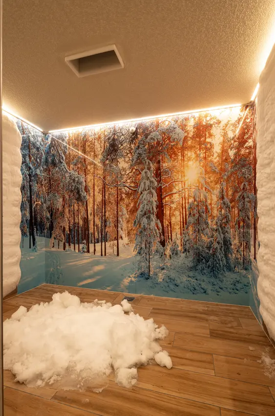 Schneeraum mit Winterlandschaft im Spa-Bereich Schneekabine
