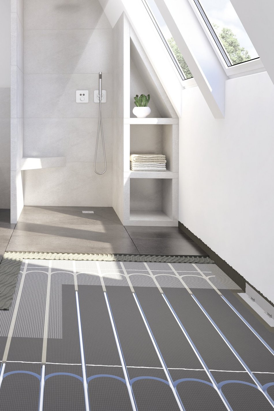 Badezimmer ausgestattet mit der wedi Vapor Bauplatte.